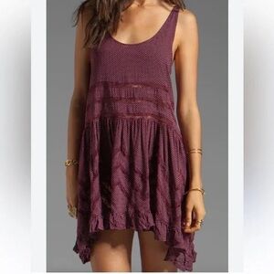 FREE PEOPLE intimately voile & lace mini slip blackberry polka dots women’s XS